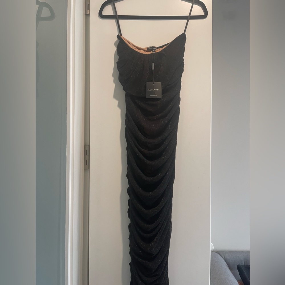 NOIR/GOLD CELESTIA MIDI DRESS